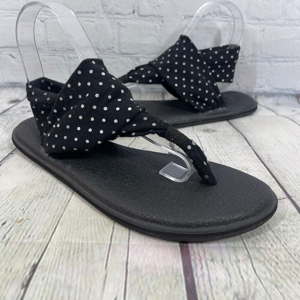 Sanuk Sandal Womens Size 10 Yoga Mat Thong Flat Polka Dots Sling Flip Flops